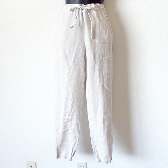 IXIMO Women's 100% Linen Pants Relax Cropped TaperedPants Trousers Elastic Waist - Picture 2 of 13